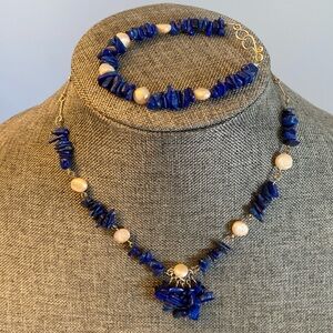 Lapis Lazuli & Pearl Necklace/Bracelet set